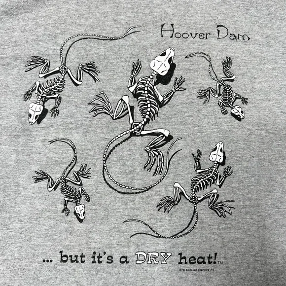 Vintage 1996 Hoover Dam Lizard Skeleton Dry Heat Graphic TShirt Sportex Unisex S - Picture 3 of 6